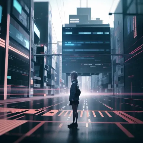 <lora:NodesTech-20:1>,nodestech,  data-space  ,  hologram, 1girl,standing on the street, tokyo, led screens, buildings, city