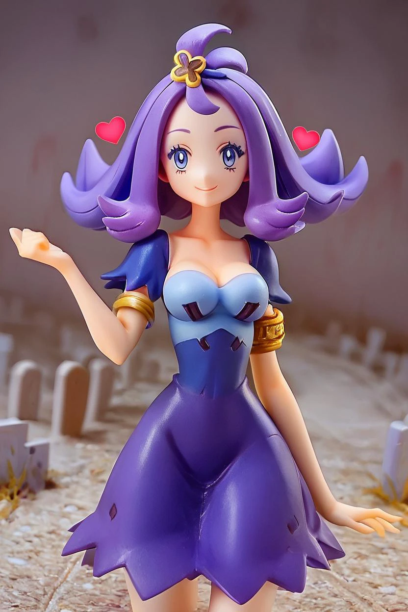 score_9, score_8_up, score_8, medium breasts, cute, eyelashes, figure, acerola (pokemon), purple hair, purple hair, topknot, flipped hair, collarbone, purple dress, stitches, multicolored dress, armlet, smile, looking at viewer, cowboy shot, medium breasts, curvy, narrow waist, graveyard, <lora:Acerola_Pokemon_P1:0.8>, <lora:Anime_Figure_P1:1>,