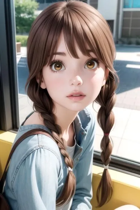 masterpiece, best quality, sketch, 1girl, solo, looking at viewer, , , anime coloring, realistic, <lora:rinko_yamato:0.74>, rinko_yamato, brown hair, brown eyes, twin braids, , biopunk, 2k resolution
