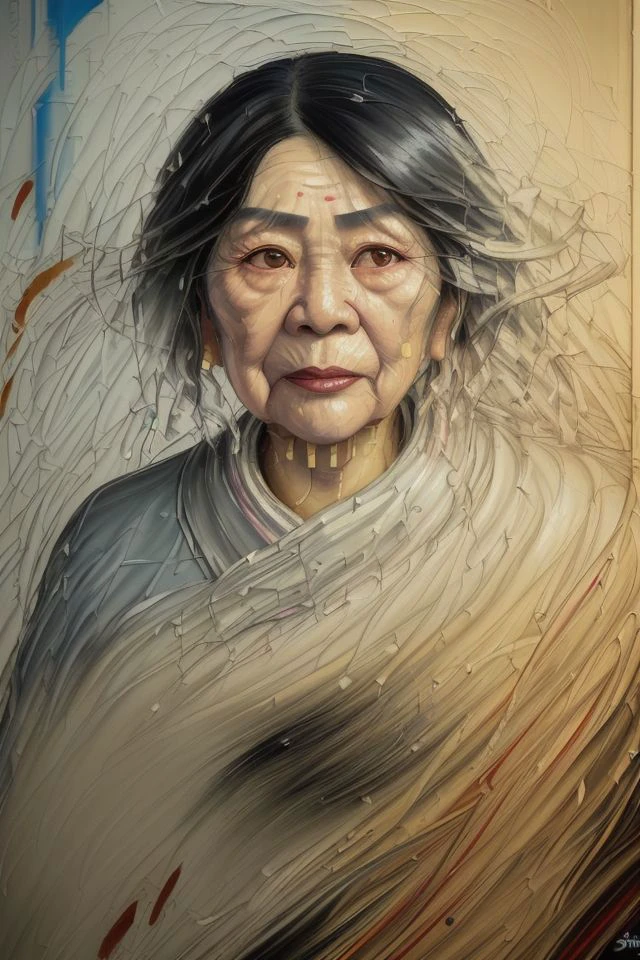 (portrait of elderly asian woman  with  messy wavy black hair and beard, looking at camera:1.2)
(smiling:0.8)
(contemporary modern urban:1.4)
((painting oil impressionist:1.6))
dusk twilight
(character concept art full body portrait:1.4)
(botw genshin:0.6) (ghibli:1.0) (god of war:0.6) (horizon zero dawn:0.6) (assassins creed:1.0) (star wars:1.0) (star trek:1.0) (horizon forbidden west:0.6)
(photo photogenic hdr sharp focus intricate detail composition rule of thirds dof 8k hires reflections bloom saturated glow dawn:1.2)
(particles:0.8)