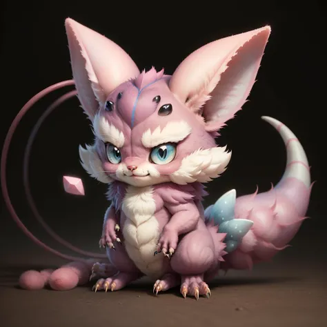 <lora:FelineDNA-30:0.9>, pokemon \(creature\), pink fur , fluffy, cute , smile,