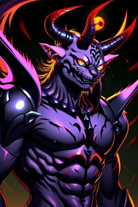 <lora:FelineDNA-30:0.9>, , (felinedna:0.3) demon man, upper body, armor, glowing eyes, horns