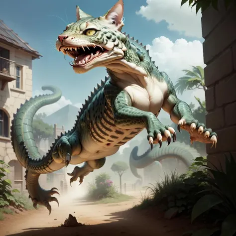 <lora:FelineDNA-30:0.9> , felinedna
crocodiles, jumping,