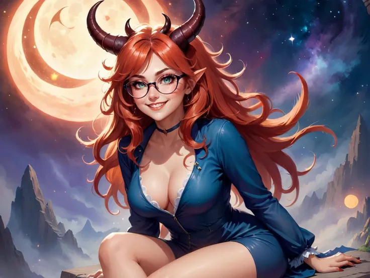 best quality,4k,8k,highres,masterpiece:1.2),ultra-detailed, extremely detailed eyes, extremely detailed body, (large masterpiece digital art), (detailed manga illustration), (detailed line art), ((perfect anatomy)), (intricate details:1.3), (ultra-detailed:1.3), (illustration:1.3), (sharp focus:1.3), (natural lighting:1.05), (vivid colors:1.3), (masterpiece), (best quality:1.4), (perfect anatomy:1.4), high quality, expressive eyes, full body, detailed face, beautiful face, perfect face, 1 girl, large breasts, very long hair, black hair, curly hair, wild hair, detailed hair, white dress shirt, black pants, pale skin, sapphire-blue eyes, demon, blue halo, sheep horns, curled horns, (horizontal pupils), sexy face, pointy ears, splash art, the demon girl, curvy, sitting in an office chair at a desk with feet on desk, black high heels, cinematic lighting, dramatic atmosphere, Atey Ghailan, Jeremy Mann, Greg Manchess, Antonio Moro, trend in ArtStation, trend in CGSociety, Intricate, High Detail, Sharp focus, dramatic and photorealistic painting art by Midjourney and Greg Rutkowski, Jeff Bridges, ((cartoon style)), Marvel Cinematic Universe style, (((darkly lit office in the background))),