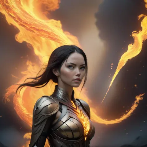 thm style, beautiful woman surrounded by a maelstrom of fire