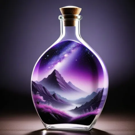 beautiful scenery nature glass bottle landscape, , purple galaxy bottle,