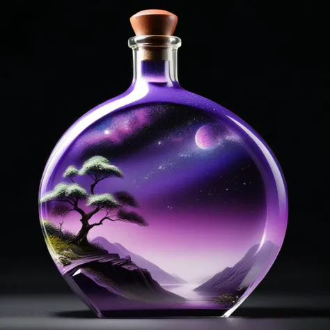 beautiful scenery nature glass bottle landscape, , purple galaxy bottle,