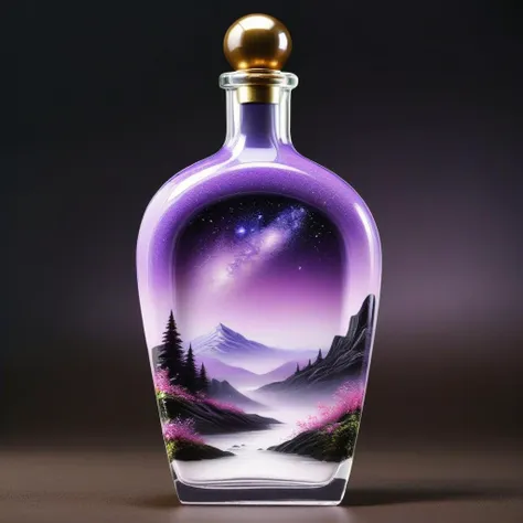 beautiful scenery nature glass bottle landscape, , purple galaxy bottle,