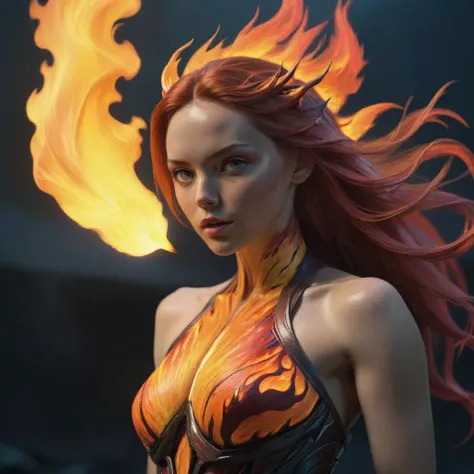 thm style, beautiful woman on fire