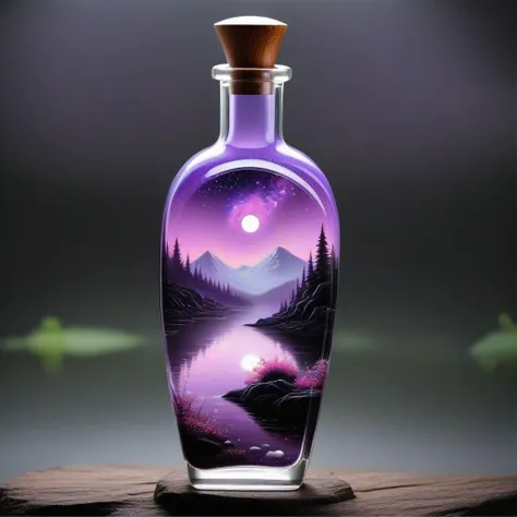 beautiful scenery nature glass bottle landscape, , purple galaxy bottle,