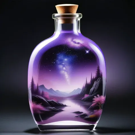 beautiful scenery nature glass bottle landscape, , purple galaxy bottle,