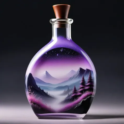 beautiful scenery nature glass bottle landscape, , purple galaxy bottle,