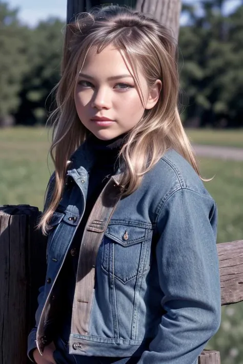 (RAW, analogue, Nikon Z 14mm ultra-wide angle lens, award-winning glamour photograph, ((best quality)), ((masterpiece)), ((realistic)), skin pores, subsurface scattering, radiant light rays, high-res, detailed facial features, high detail, sharp focus, smooth, aesthetic, extremely detailed, (extremely detailed eyes, extremely detailed iris), extremely detailed hair, extremely detailed skin, extremely detailed clothes, octane render, photorealistic, realistic, post-processing, max detail, realistic shadows, roughness, natural skin texture, real life, ultra-realistic, photorealism, photography, 8k UHD, photography, hdr, intricate, elegant, highly detailed, sharp focus, stunning, beautiful, gorgeous), (photorealistic), (realistic), mich3113wi11am5, full body, blonde hair, hazel eyes, (denim jacket:1.3), (black turtleneck sweater:1.1), jeans, lips, outdoors, on a ranch, leaning on a wooden post, looking at viewer, upper body, morning, bright, <lora:Michelle_Williams_PMv1_Lora:1.3>,