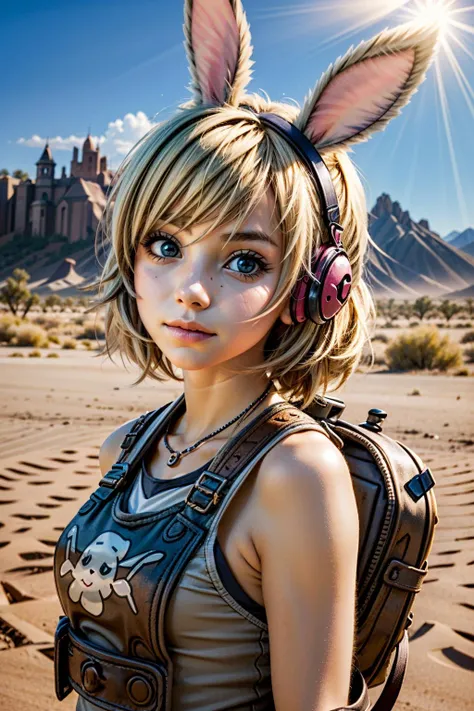 (masterpiece, best quality)
1girl, TinyTina, blonde hair, rabbit ears, animal ears, upper body portrait, desert background, sunrays
<lora:epi_noiseoffset2:1>, <lora:add_detail:0.5>, <lora:TinyTina:0.7>
