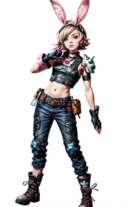 Girl, wearing a hood, neon color, holding a mysterious huge weapon, machine, white background, no background