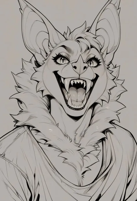 score_9, score_8_up, score_7_up, score_6_up, score_5_up,  Perfect Fangs, sharp teeth, furry, anthro bat, smile, lineart