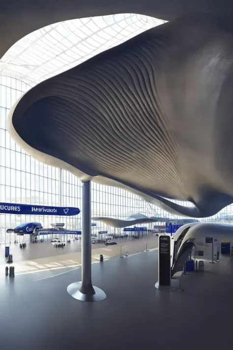 <lora:Arc_v5:1> curvilinear airport concourse
