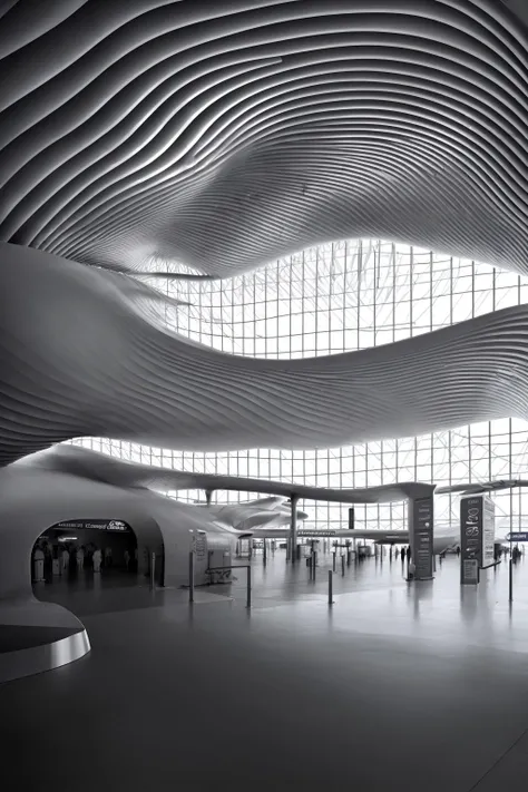 <lora:Arc_v5:1> curvilinear airport concourse