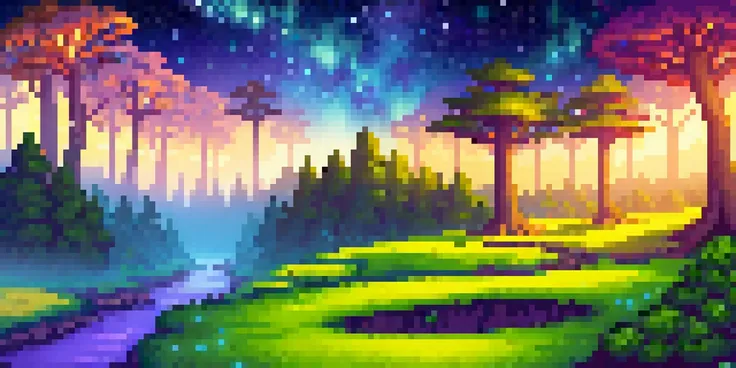 masterwork, high resolution, pixel art, mystical landscape, ethereal forest, glowing mushrooms, shimmering river, starlit sky, twinkling stars, magical aura, fantasy setting, mist rolling over hills, ancient trees with twisted roots, fireflies dotting the air, soft glow, serene atmosphere, enchanted night
 <lora:svportrait64-v1:0.6>