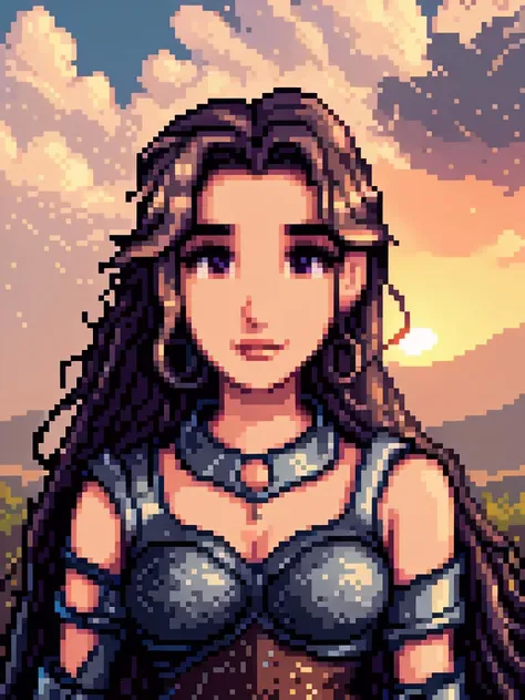 1girl, armor, blurry, blurry background, breasts, cloud, cloudy sky, depth of field, earrings, jewelry, lips, long hair, looking at viewer, mole, mole under eye, outdoors, realistic, shoulder armor, sky, solo, sunset, upper body, HDR, masterpiece, 4k, best quality, high quality, 8k, {{{vibrant}}}, (contrast), ((ultra-detailed)), finely detail, Depth of field, (bloom), ray tracing, (masterpiece:1.1, best quality), (real picture, intricate details), <lora:svportrait64-v1:0.9>, <lora:twitch_emotes_v1.3:0.85>