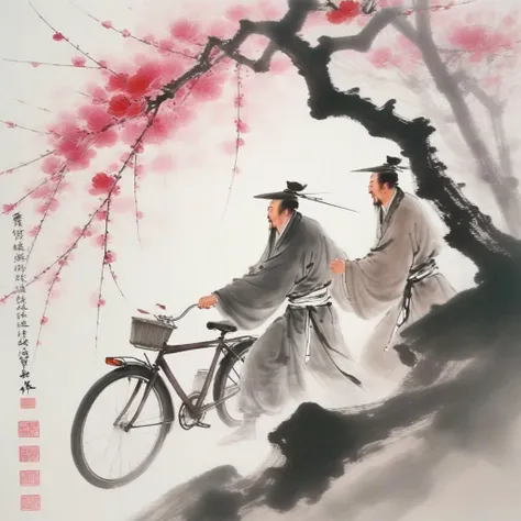 <lora:SDXL Ath_ink-paintingXL CF ink-painting:1>
ink-painting,2man,
Under the cherry blossom tree in spring, Li Bai, an ancient Chinese poet, beats up Du Mu, a cyclist.