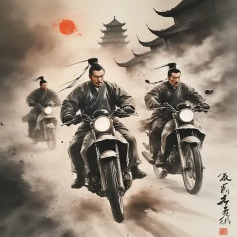 <lora:SDXL Ath_ink-paintingXL CF ink-painting:1>
ink-painting, 2manï¼
2 men on motorbikes chasing each other, distance, madness, escape, moonlit night.
Heavily armed Xiao He chasing Han Xin.