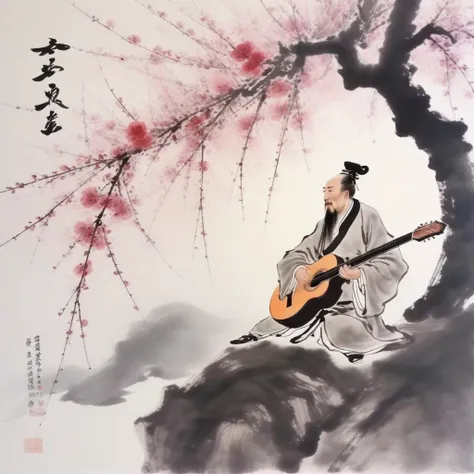 <lora:SDXL Ath_ink-paintingXL CF ink-painting:1>
ink-painting,1man,
Li Bai, an ancient Chinese poet, plays electric guitar under the cherry blossom tree in spring.