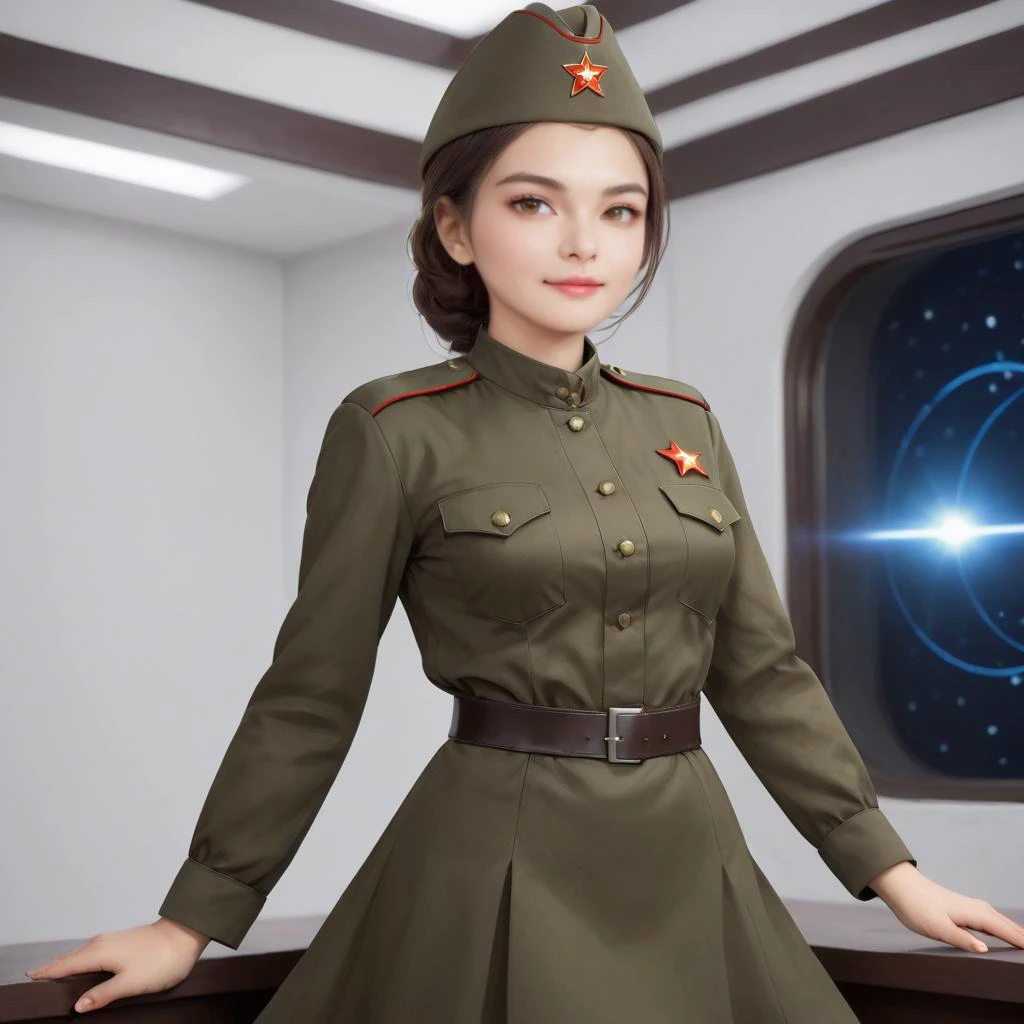 <lora:SDXL 50Soviet Military uniform-000003:0.7>
1girl,solo,Soviet Military uniform, spacecraft, space station, space, dynamic pose,
best quality, high quality, highres, masterpiece,