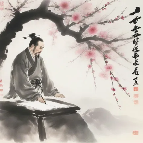 <lora:SDXL Ath_ink-paintingXL CF ink-painting:1>
ink-painting,1man,
Under the cherry blossom tree in spring, Li Bai, an ancient Chinese poet, tore up his examination papers and looked up to the sky. The Chinese character "æ·¦" is in the picture.