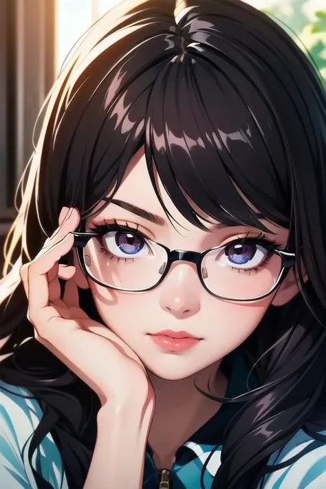 (best quality, masterpiece), 1girl painting a picture, dappled sunlight, indoors, glasses, paint splatter, shy, 1 girl, young girl, (goosebumps:0.7), beautiful face, (eyeliner, lipstick:0.9), 4k, 8k, uhd, hdr, detailed background, background