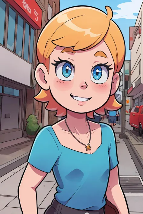 portrait of a pretty woman walking through the city, necklace, ((toon \(style\))), flat color, light smile,
masterpiece, best quality, HDR, intricate detail,
<lora:tekuhusew_v4:1> tekuhusew