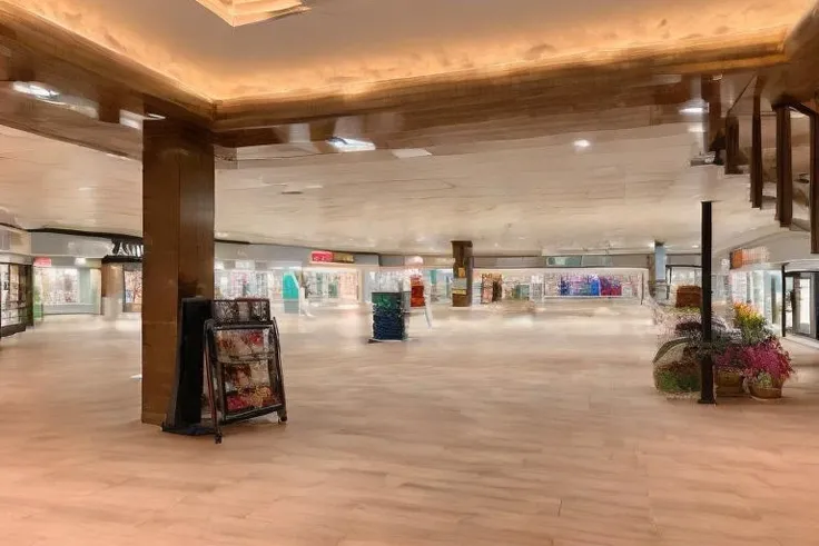 phtdzk1, incredibly detailed, landscape photography, cinematic lighting, volumetric lighting, Inside a popular mall, circa 1995, cphtdzk1
