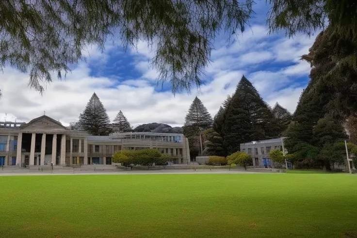 phtdzk1, incredibly detailed, landscape photography, cinematic lighting, volumetric lighting, University of Otago Dunedin New Zealand, College city, vibrant depth of color, FXAA, Chromatic Abberation, DSLR ,cphtdzk1