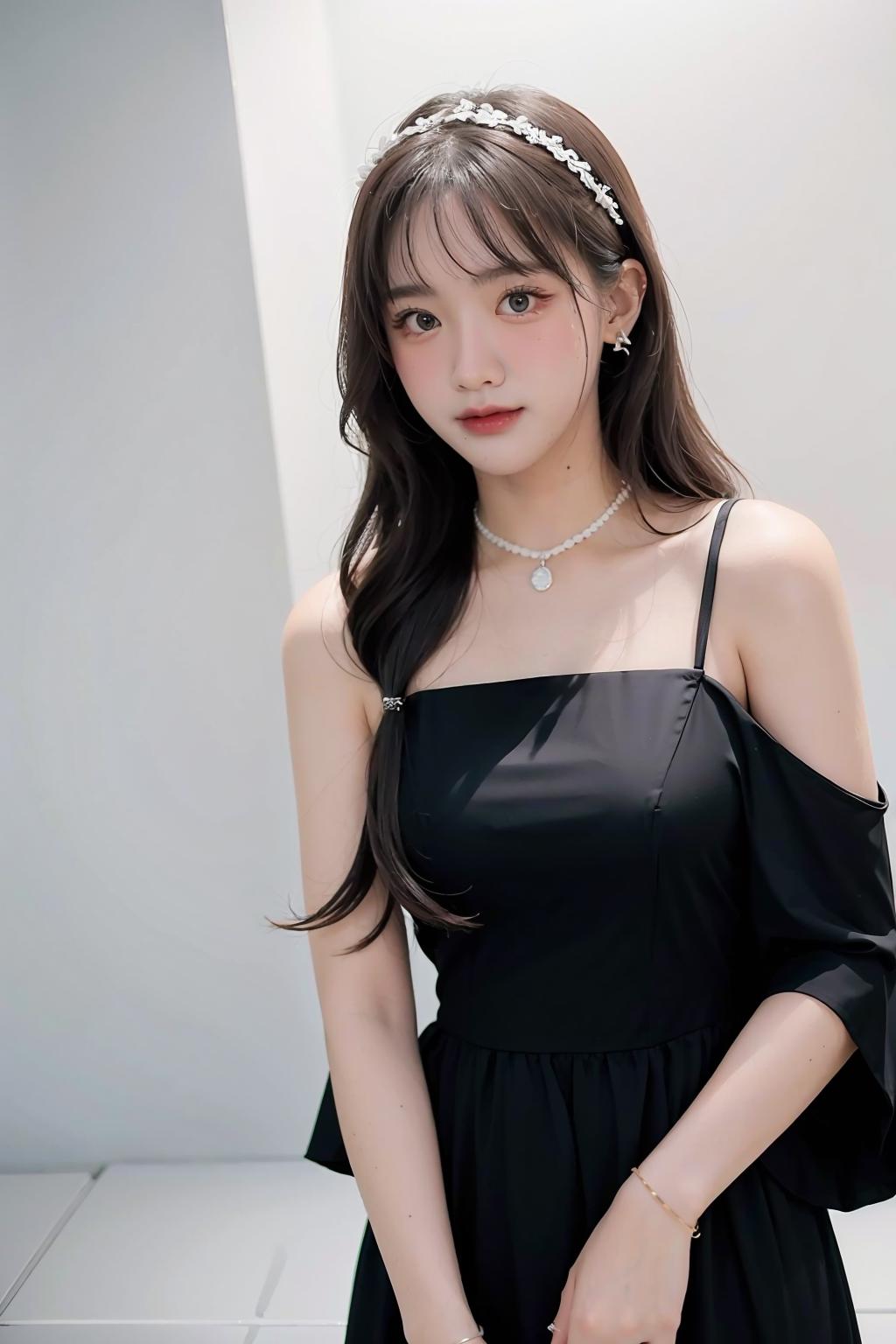A woman in a black dress posing for a picture - SeaArt AI