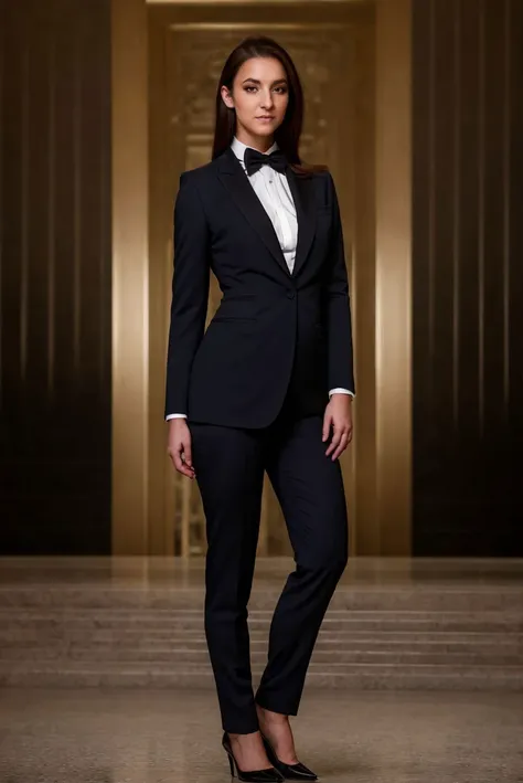 A stunning intricate full color portrait of a beautiful woman, wearing a charcoal grey business suit with a tailored fit, Metropolitan Museum of Art, New York, HDR Foto, epic character composition,by ilya kuvshinov, alessio albi, nina masic,sharp focus, subsurface scattering, f2, 35mm, film grain <lora:amiraadara:1>