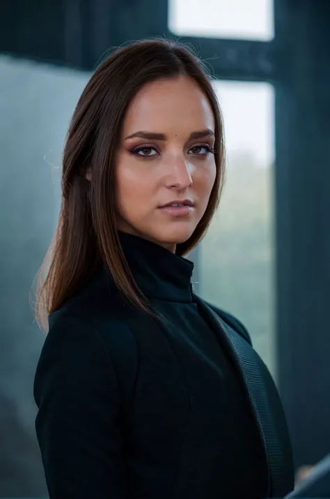 Breathtaking cinematic photo of a 30 year old girl with braune Haare and braune Augen, Happy, happy expression, geschlossenen Mund, Nice lips, Komplizierte Details, shallow depth of field, Sehr detailliert, Hohes Budget, epischer Hollywoodfilm, beautiful, Meisterwerk, award-winning, Fachmann, Sehr detailliert, detaillierte Hautstruktur, (Blush: 0.5), (Goose flesh: 0.5). (the most Nice woman in the world) (braune Haare) (Kurzes lockiges Haar, Wildes Haar, stilvoller Schnitt) schmales Gesicht, thin nose, Nice, very Nice, perfekt face, schlank body (schlank), (braune Haare) (braune Augen ) (White skin) Niceer Körper, Westwand, predatory eyes, pinke Lippen, dicke Oberschenkel. Full body, westliche Niceheit, thin nose, Nice, perfekt, ((best quality)), ((Ultra resolution)), ((fotorealistisch: 1.4)), (Komplizierte Details), perfekt face, bilden: 1.5 , klares Gesicht, Gesichtsdetails. Vorderansicht ((Uniform, tactical costume, Agent costume, Spion))
