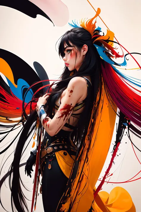 masterpiece, best quality, ultra high res, absurdres, cowboy shot, 1girl, very long hair, (abstract art:1.4), bleeding random color, random color theme, visually stunning, beautiful, evocative, emotional, front view, <lora:wowifierV3:0.6>