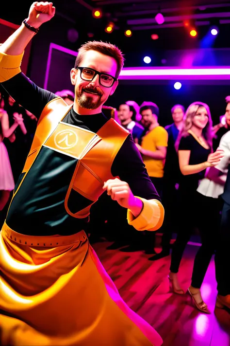 RAW photo, gordon_freeman dancing on the party, best quality, high quality, <lora:GordonFreeman:1>
