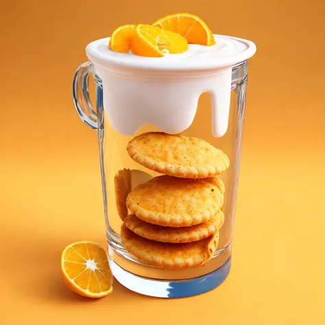 a half eaten glass sitting on top of an orange background, glasss, photorealistic print of exotic, crisp detailed 3 d render, rendered in corona, print advertising, pinterest keyshot product render, photorealistic detailed picture, keyshot product render, commercial product photography, product image, photorealistic illustration, keyshot product render pinterest, cory behance hd, styled food photography