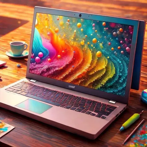 a sprinkled laptop sitting on top of a table, hyper realistic digital painting, colorful hyperrealism, amazing food illustration, blender laptop, amazing food photography, hyper realistic oil painting, hyper realistic color photo, ultrarealistic oil painting, realistic colorful photography, hyper - realistic oil painting, hyper-realistic oil painting, beautiful 3d render, hyperrealistic digital painting