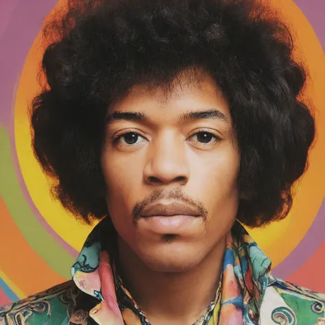 60's psychedelic poster of <lora:Jimi_SDXL:1> yjimi in the style of Milton Glaser