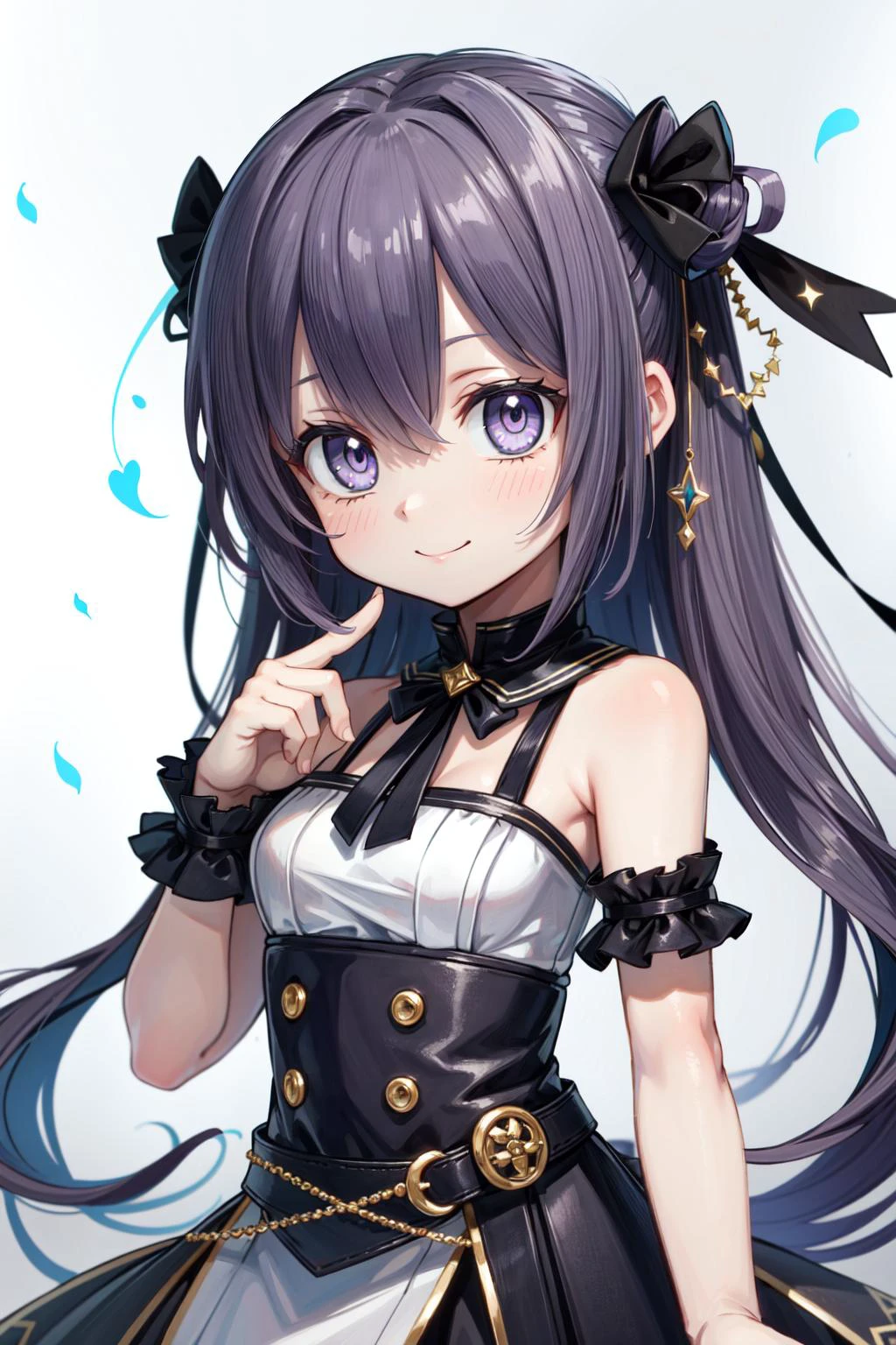 best quality, high quality, a cute girl, solo, beautiful purple hair, beautiful purple eyes, light smile,