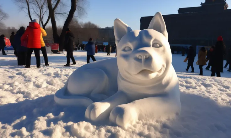 <lora:snowsculpturecd_xl-000006:0.8>,a snow sculpture of a dog made of snowsculpturecd_xl sitting on snowfield,snowsculpturecd_xl body,snowsculpturecd_xl face,winter,midday,solo,outdoors,in park,blue sky,there were a lot of people watching in the distance,chinese zodiac,cute and lovely,still life,from front,looking at viewer,close-up,full body,no humans,fine art,detailed,hi-res photo, emotional,harmonious,high budget,moody,epic,gorgeous,perfect lighting,realistic,photorealistic,photographic,photo (medium),real,moody lighting,volumetric lighting,reality ray tracing,8K,HDR,UHD,masterpiece,best quality,highly detailed,high resolution,finely detail,extremely detailed,ultra detailed,wallpaper