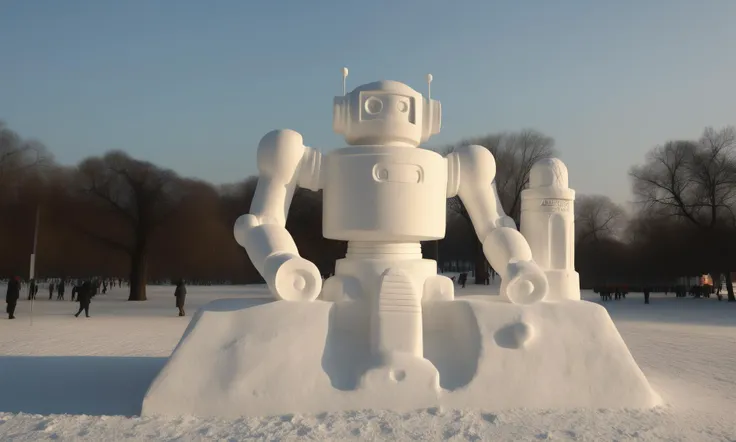 <lora:snowsculpturecd_xl-000006:0.8>,a snow sculpture of a female robot made of snowsculpturecd_xl on snowfield,snowsculpturecd_xl body,snowsculpturecd_xl face,winter,midday,solo,outdoors,in park,blue sky,there were a lot of people watching in the distance,cute and lovely,still life,from front,looking at viewer,close-up,full body,no humans,fine art,detailed,hi-res photo, emotional,harmonious,high budget,moody,epic,gorgeous,perfect lighting,realistic,photorealistic,photographic,photo (medium),real,moody lighting,volumetric lighting,reality ray tracing,8K,HDR,UHD,masterpiece,best quality,highly detailed,high resolution,finely detail,extremely detailed,ultra detailed,wallpaper