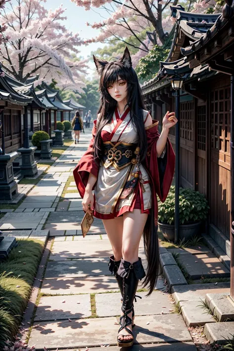 (Japan around 1700:1.5)、1 female、(Super beautiful)、(beautiful face:1.5)、Kunoichi、(Ninja outfit:1.3)、(Clothes:1.7)、bare legs、spread your legs、In front of a fallen temple、(At SFW:2)