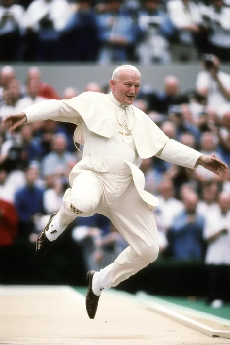 <lora:janPaweII_v21:1>
photo realistic analog canon EOS, masterpiece, jan pawel ii ,dramatic, cinematic,
Long jump, motion blur