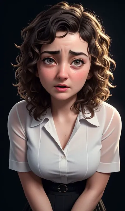 photo of a MeganCiafre, office outfit, crying with wide opened mouth, view from above, closeup
front lighting, simple background,
4k, UHD, eff0rtless_elixir