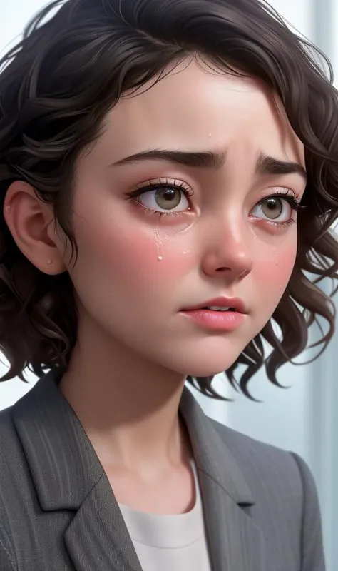 photo of a MeganCiafre, office outfit, crying with wide opened mouth, view from above, closeup
front lighting, simple background,
4k, UHD, eff0rtless_elixir