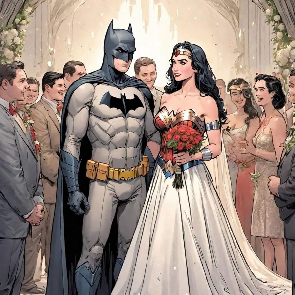 Comic of Batman and Wonder woman on their wedding ceremony,