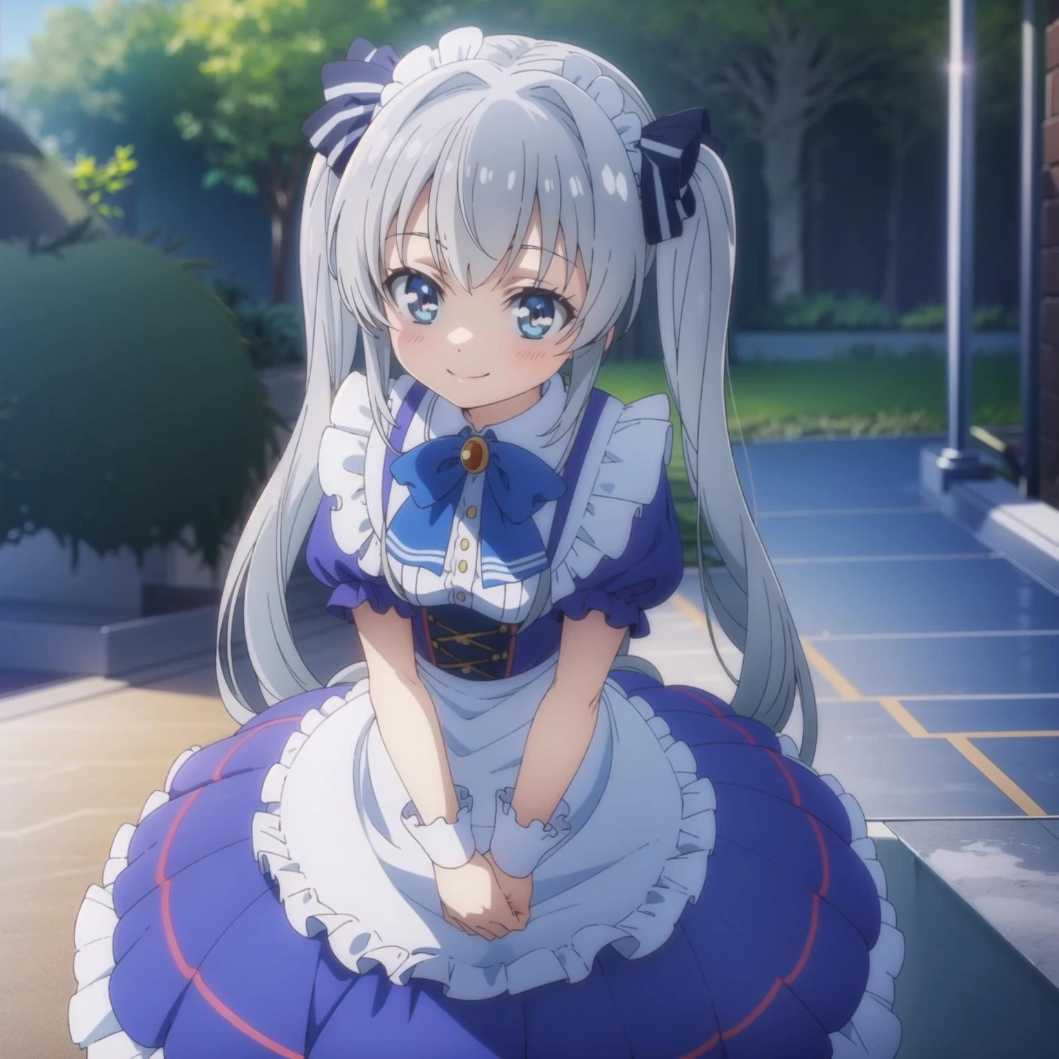 1girl,solo,smile,outdoor,maid,
<lora:ceria35-000010:0.5:0.65:lbw=1,0,0,1,1,1,1,1,1,1,0,0,0,1,0,0,0,1,1,1,1,1,1,1,1,1> ,aaceria,long_hair,grey_hair,two_side_up,twintails,hair_bow,bangs,striped_bow,